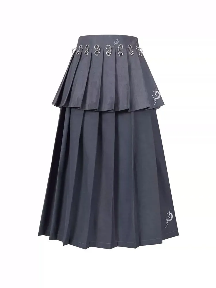 Detachable Hanging Loops Layered Long & Short Pleated Skirt