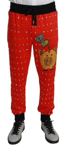 Dolce & Gabbana Chic Red Piggy Bank Print Sweatpants