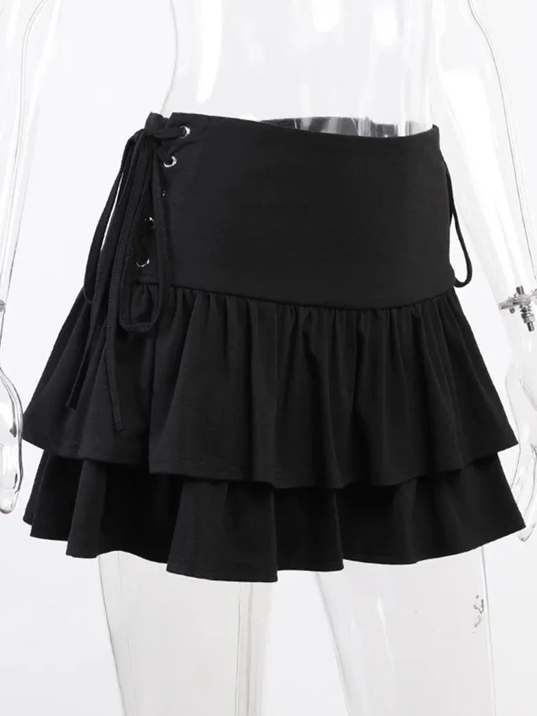 Double-layered Punk Mini Skirts with Side Ties