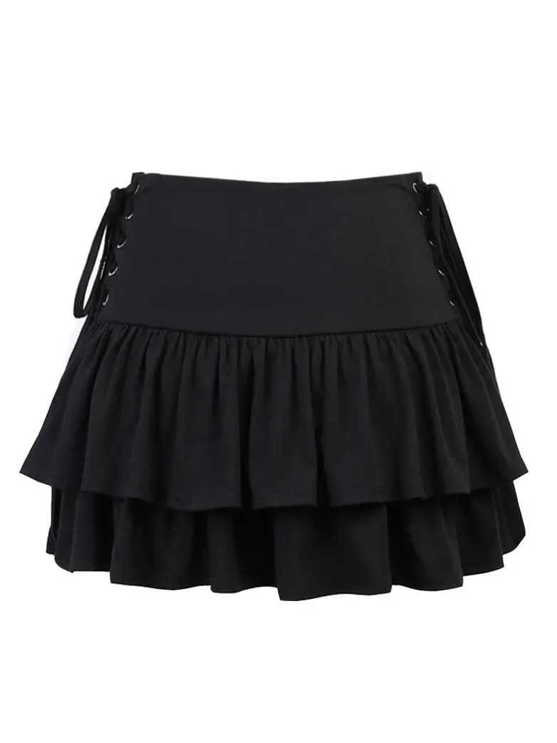 Double-layered Punk Mini Skirts with Side Ties