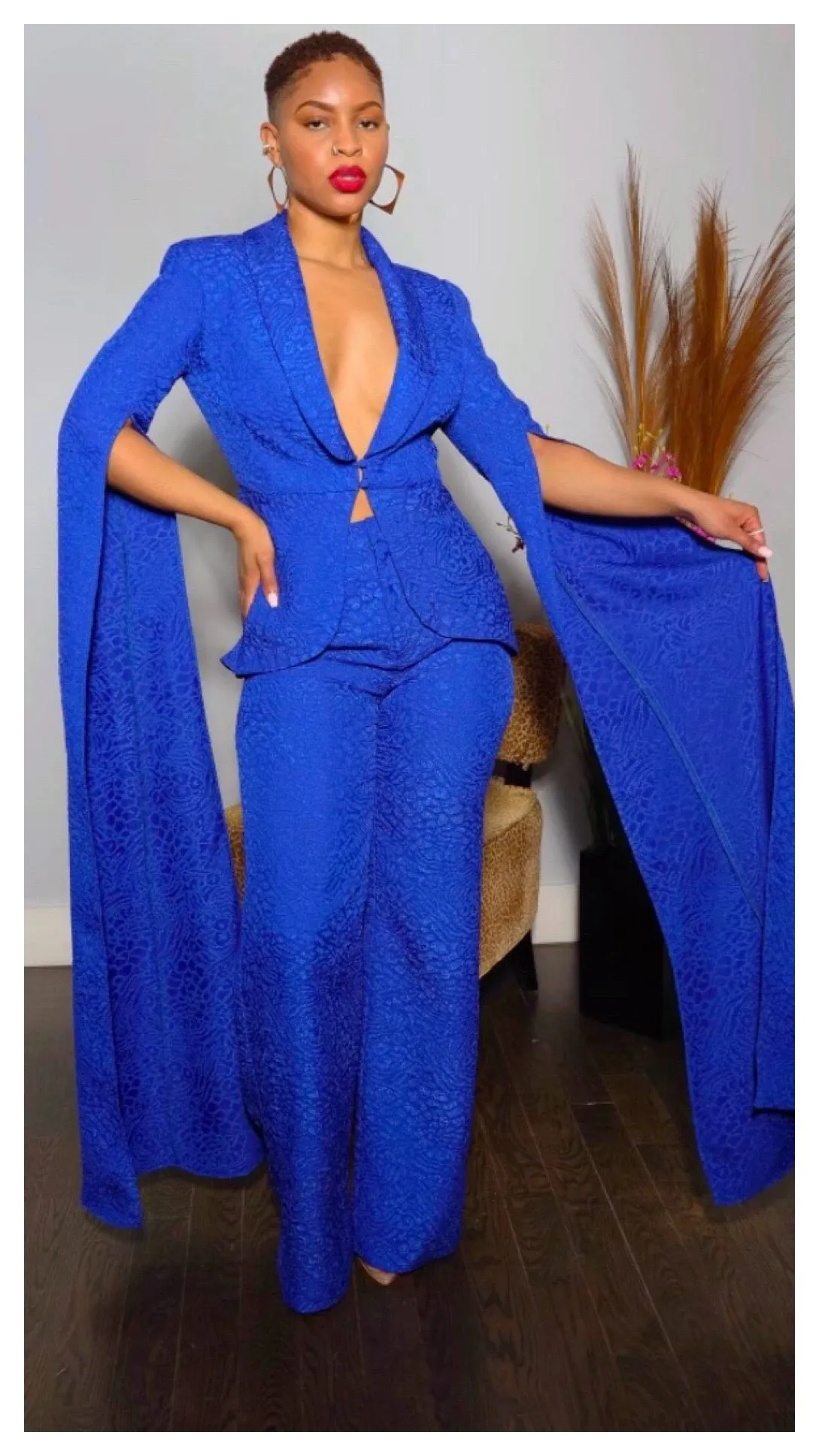 Drama Filled 2pc Pants Set (Black & Royal Blue) Plus Size