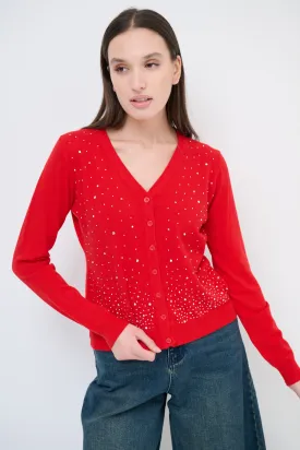 Embellished v-neck button-up cardigan wholesale