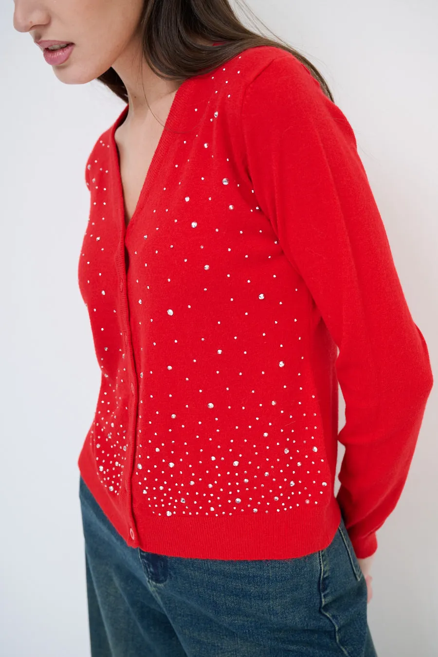 Embellished v-neck button-up cardigan wholesale