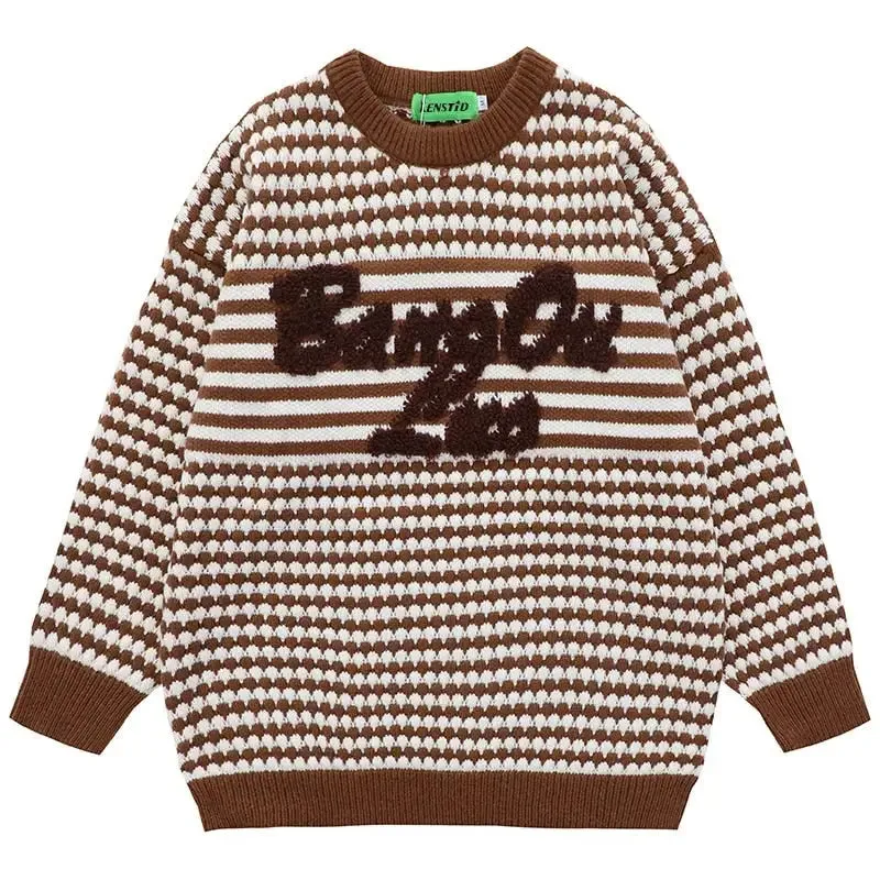 Embroidery Bang Out Lus Striped Knitted Sweater