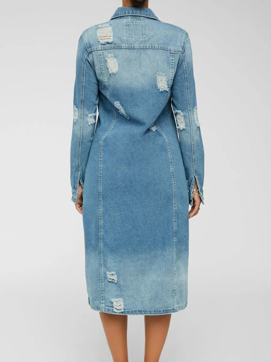 Fashion Retro Denim Trench Coat