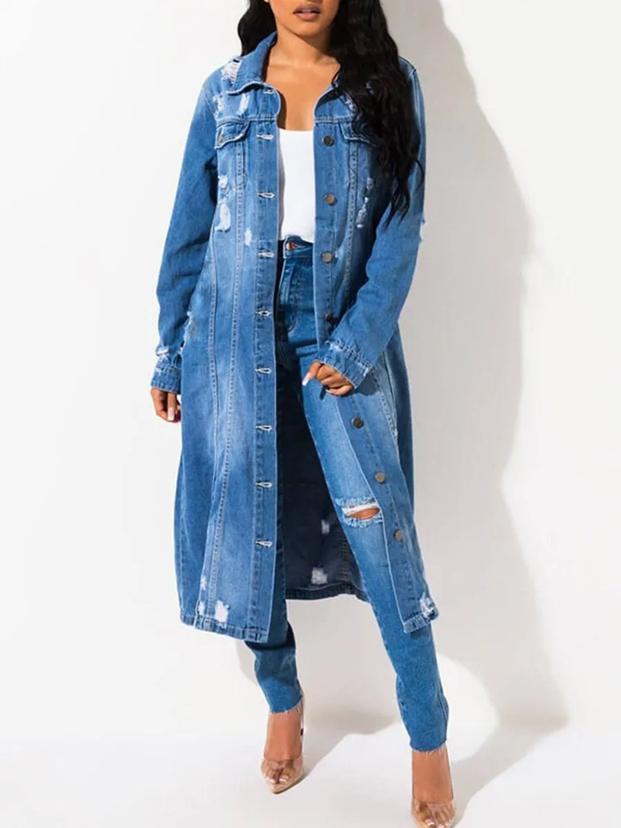 Fashion Retro Denim Trench Coat