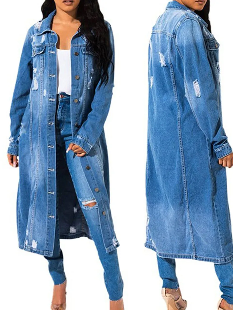 Fashion Retro Denim Trench Coat