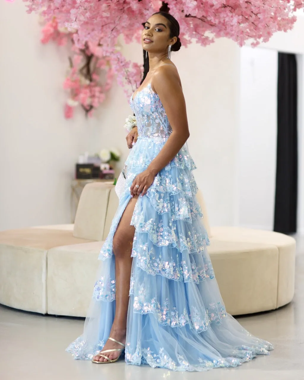 Felicia Ruffle Gown - Pale Blue