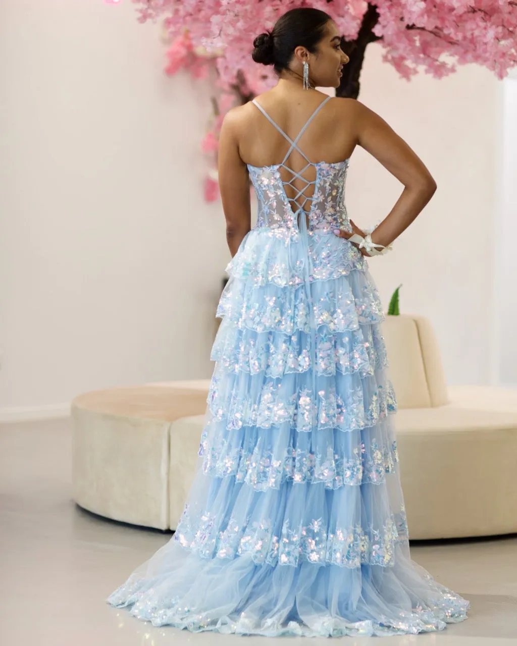 Felicia Ruffle Gown - Pale Blue