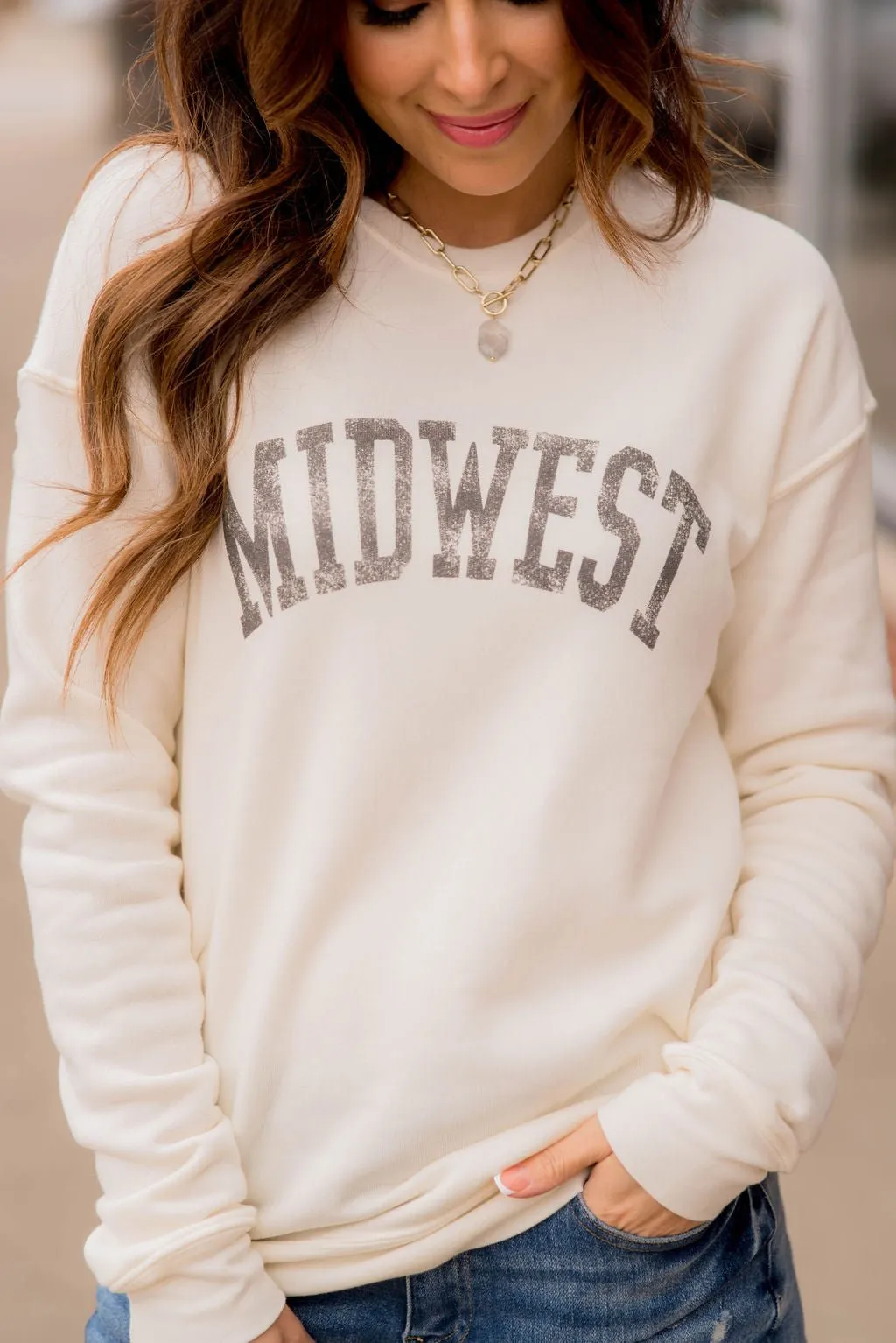 Filled Block Letter Midwest Crewneck