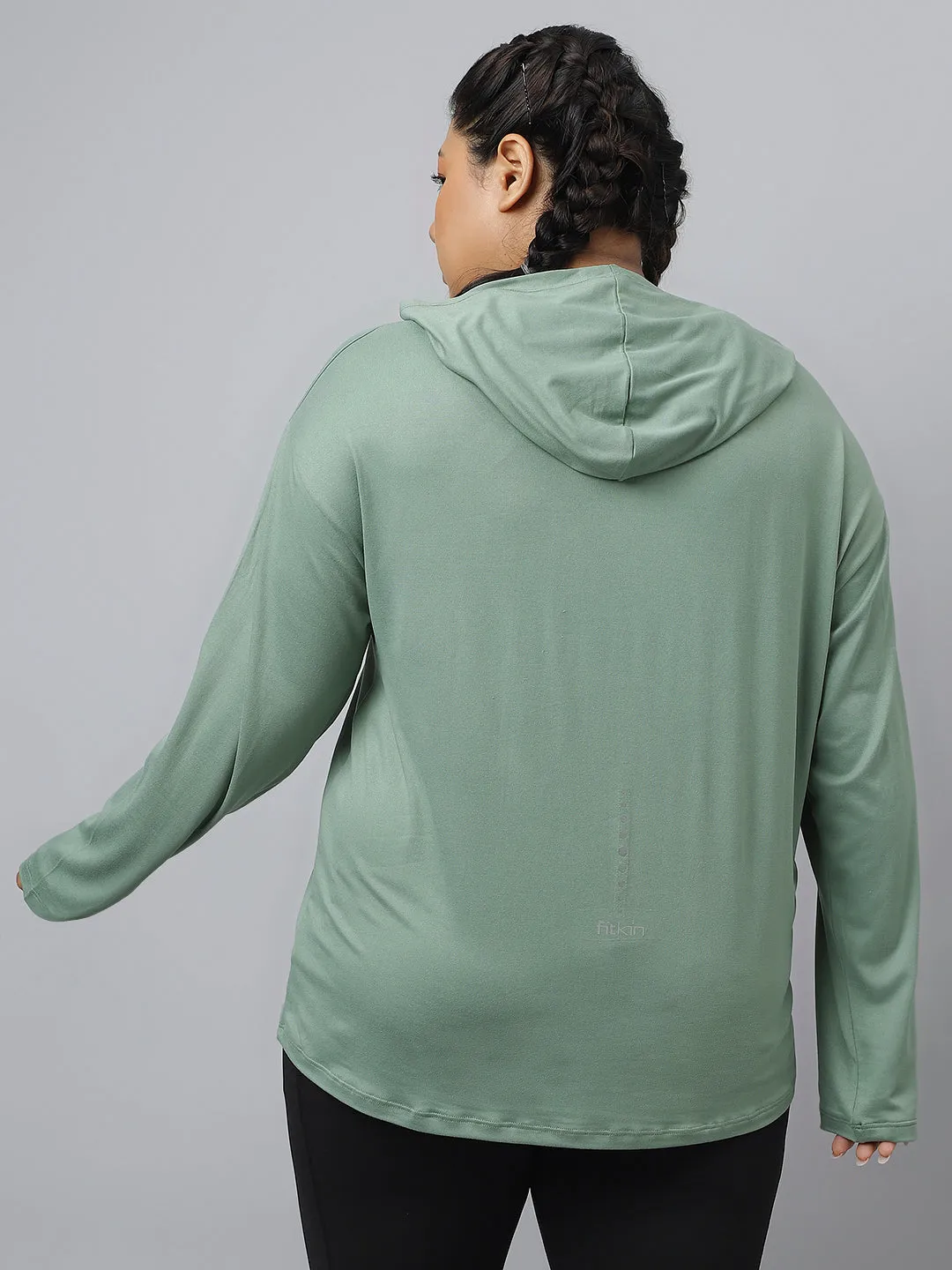 Fitkin Plus Size Anti-Odor Super Soft Green Boyfriend Hoodie Tshirt