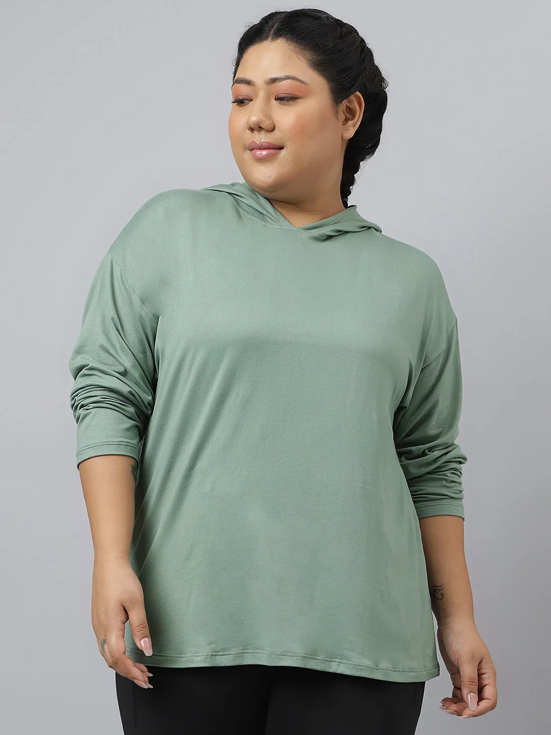 Fitkin Plus Size Anti-Odor Super Soft Green Boyfriend Hoodie Tshirt