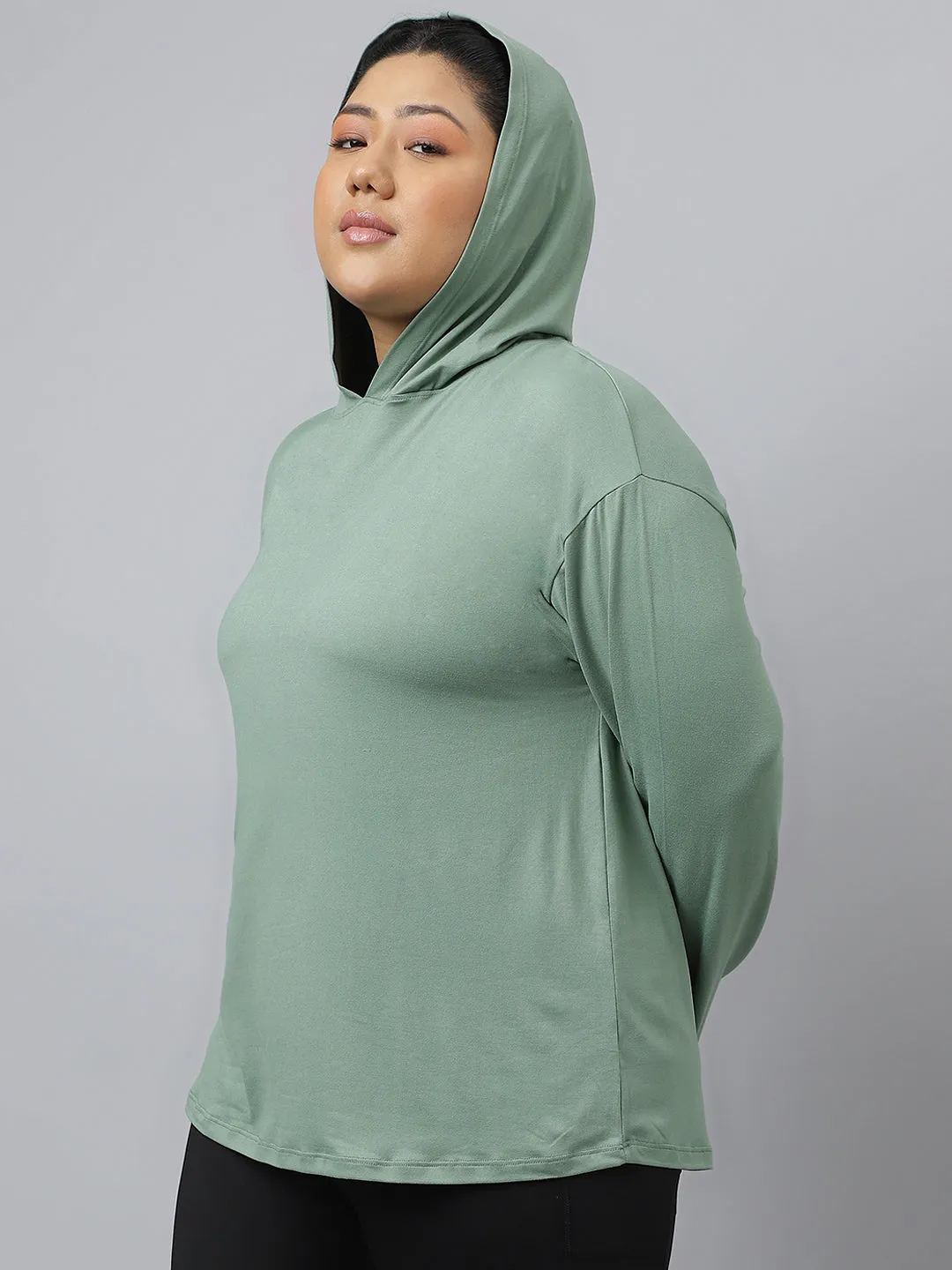 Fitkin Plus Size Anti-Odor Super Soft Green Boyfriend Hoodie Tshirt