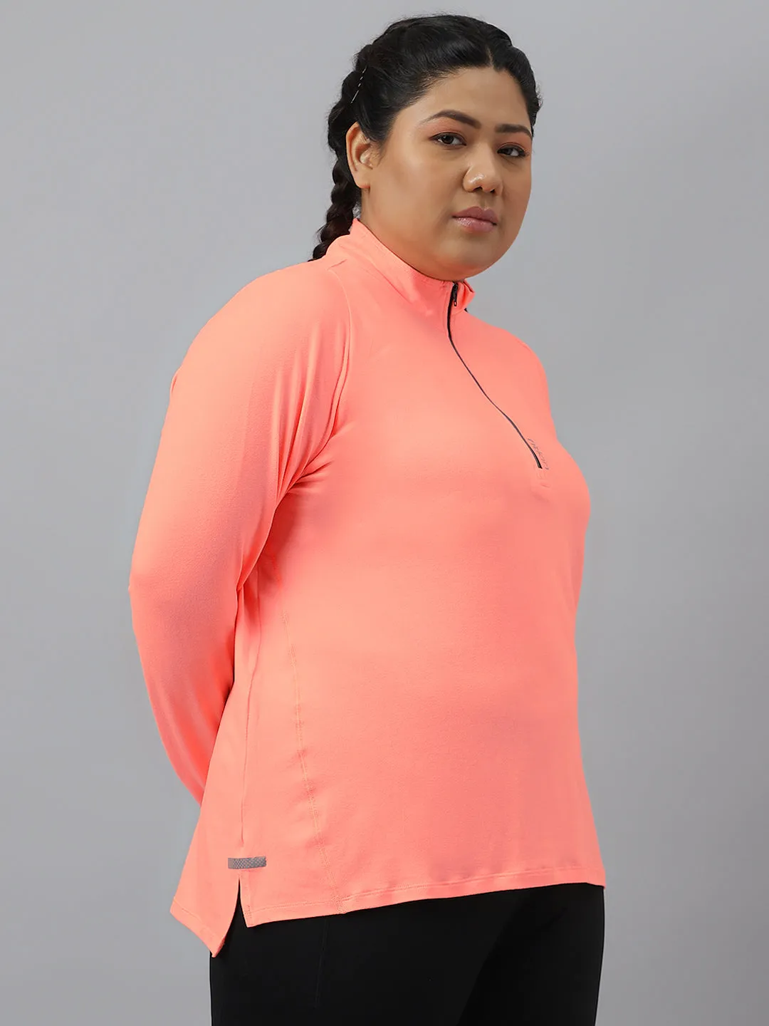 Fitkin Plus Size Super Soft Anti-Odor Melon Front Zipper Tshirt