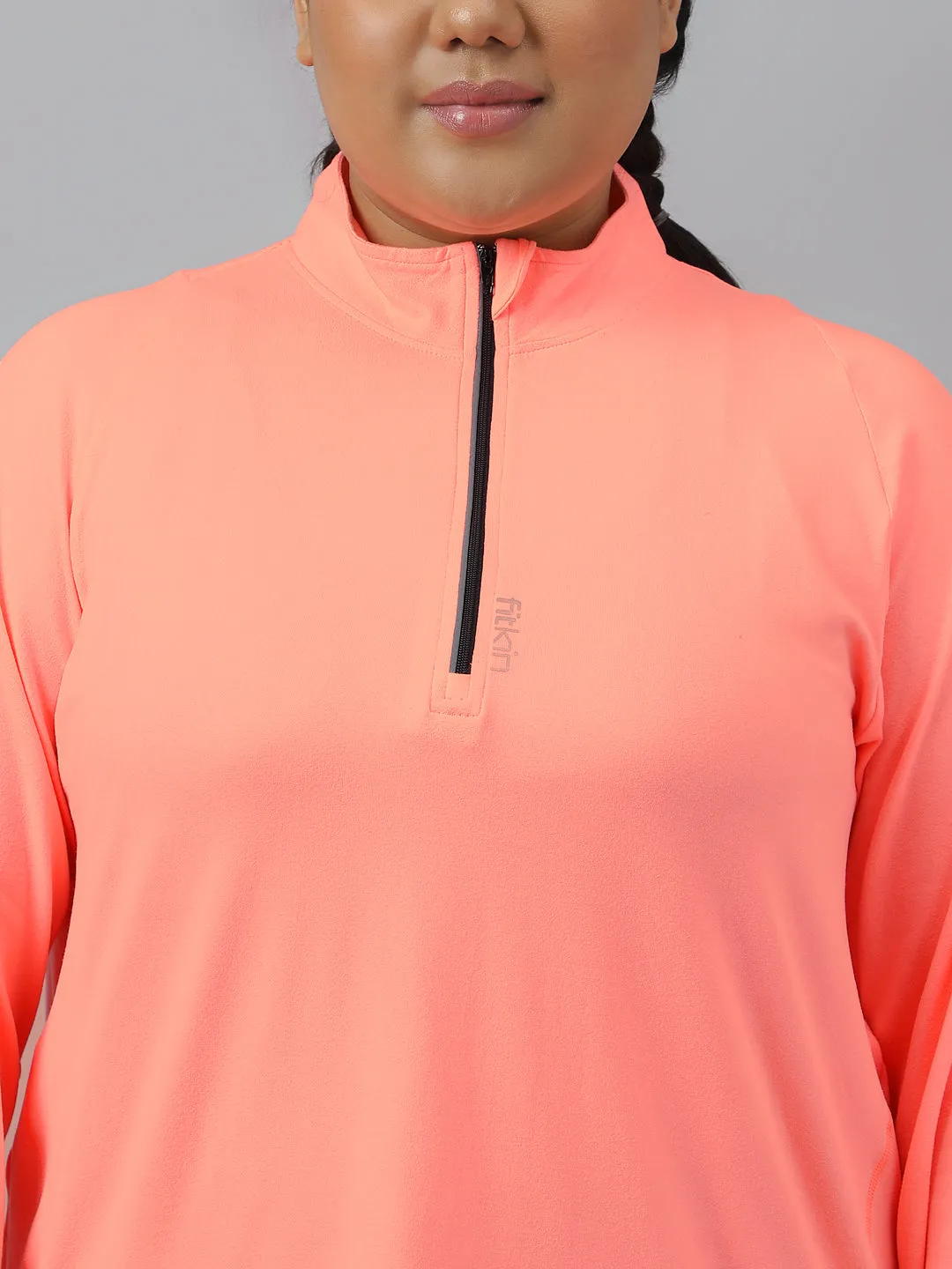 Fitkin Plus Size Super Soft Anti-Odor Melon Front Zipper Tshirt