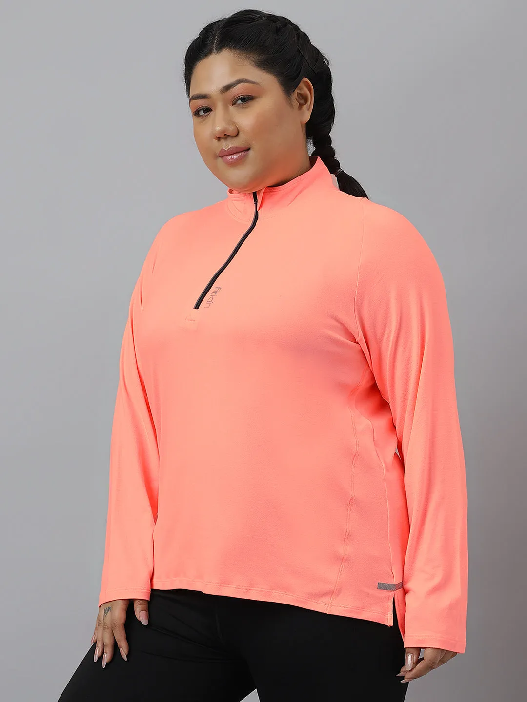 Fitkin Plus Size Super Soft Anti-Odor Melon Front Zipper Tshirt