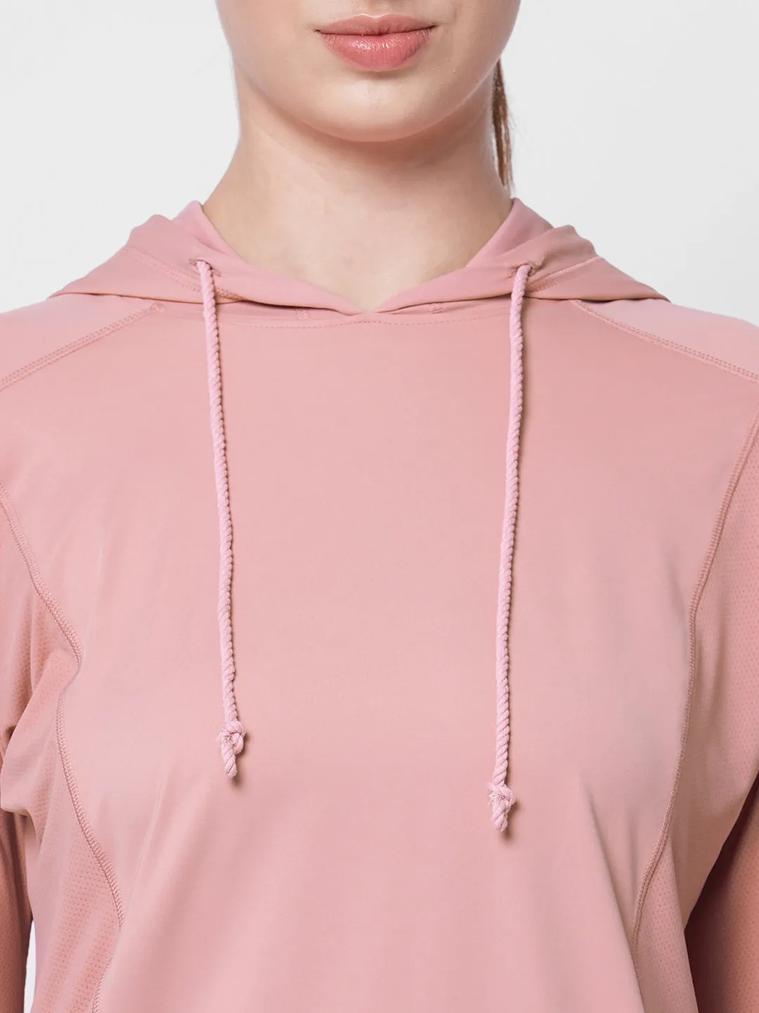 Fitkin women pink long sleeve hoodie top with side mesh panel