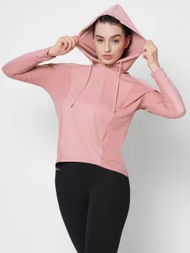 Fitkin women pink long sleeve hoodie top with side mesh panel