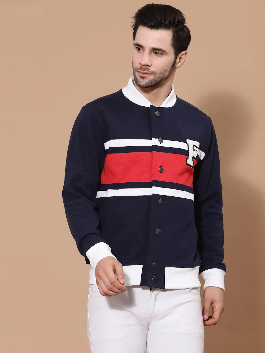 Flawless Men Colourblocked Cotton Bomber with Patchwork Jacket