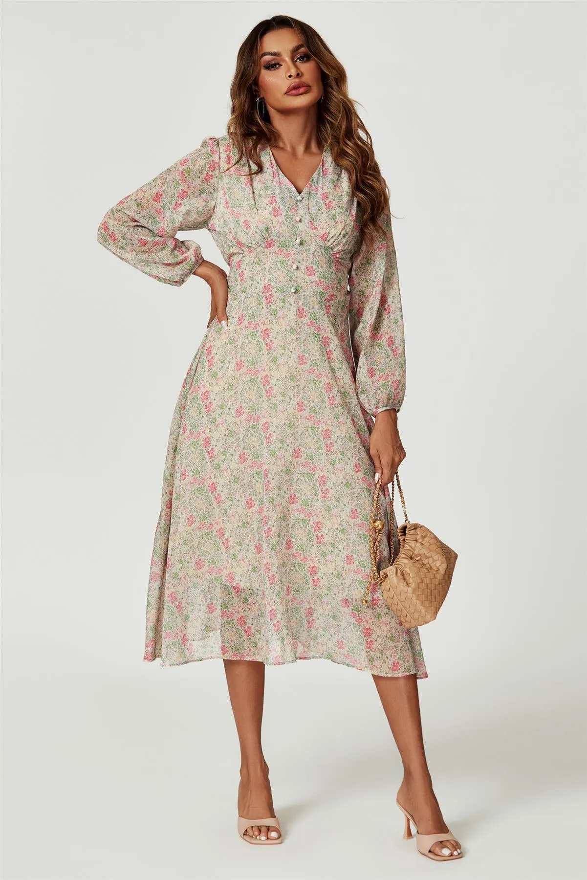 Floral Print Long Sleeve Maxi Dress In Multi