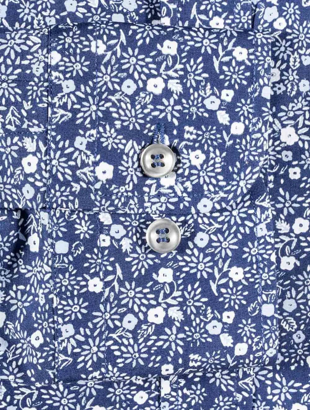 Flower Pattern Button Down Shirt Blue