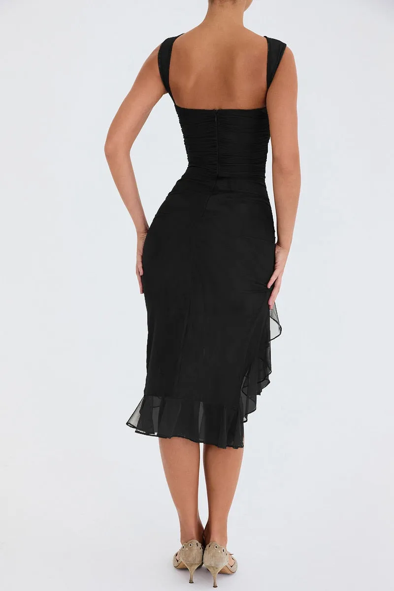 FLYTONN-Sexy spring and summer dresses, party dresses, graduation gifts,Weller Ruffle Ruched Midi Dress