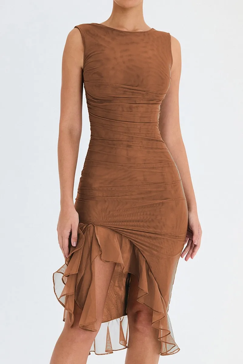 FLYTONN-Sexy spring and summer dresses, party dresses, graduation gifts,Weller Ruffle Ruched Midi Dress