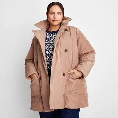 Future Collective Reese Women's Plus Winter Mini Puffer Trench Coat Jacket