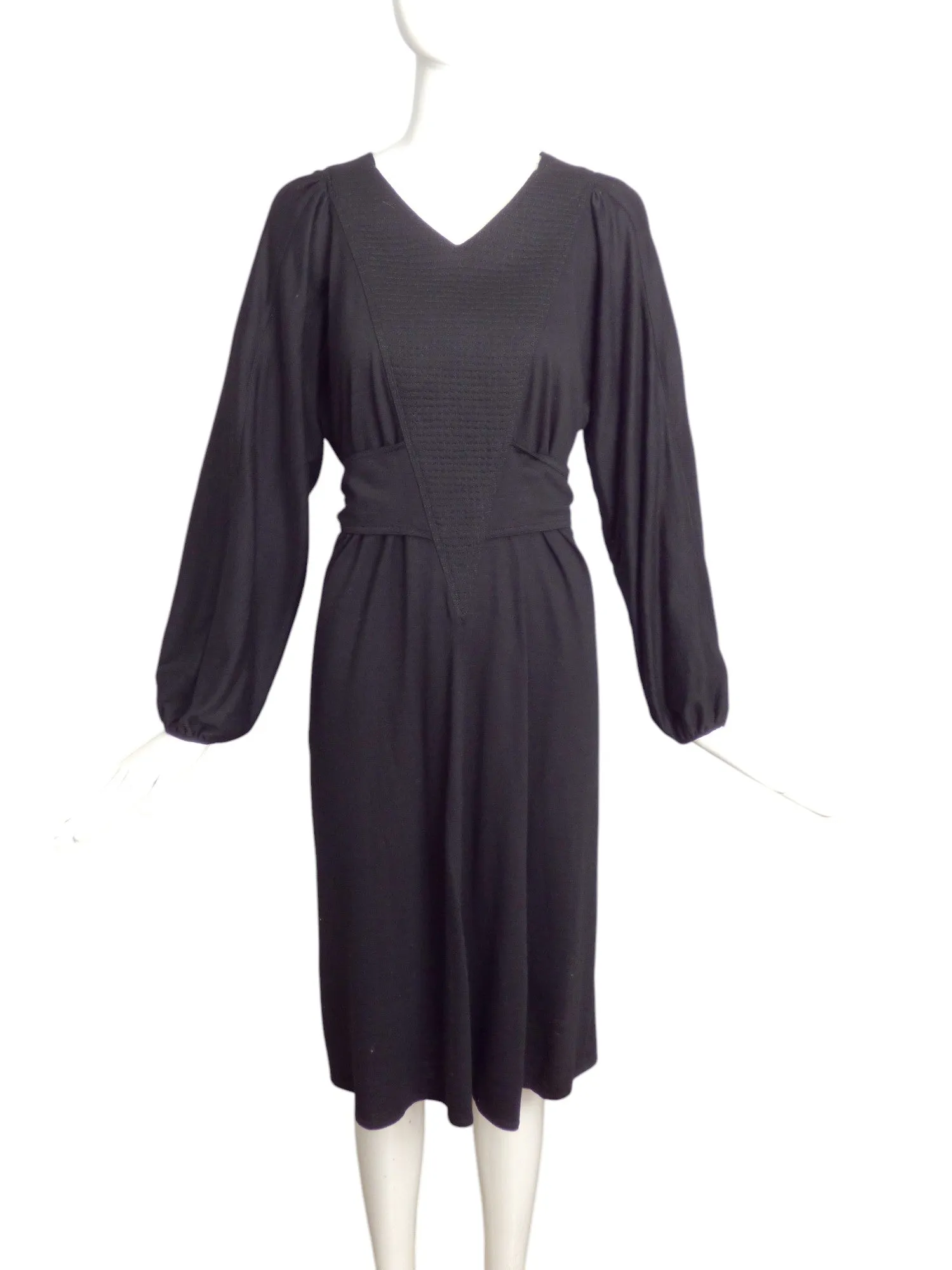 GEOFFREY BEENE - 1980s Black Knit Belted Dress, Size 8