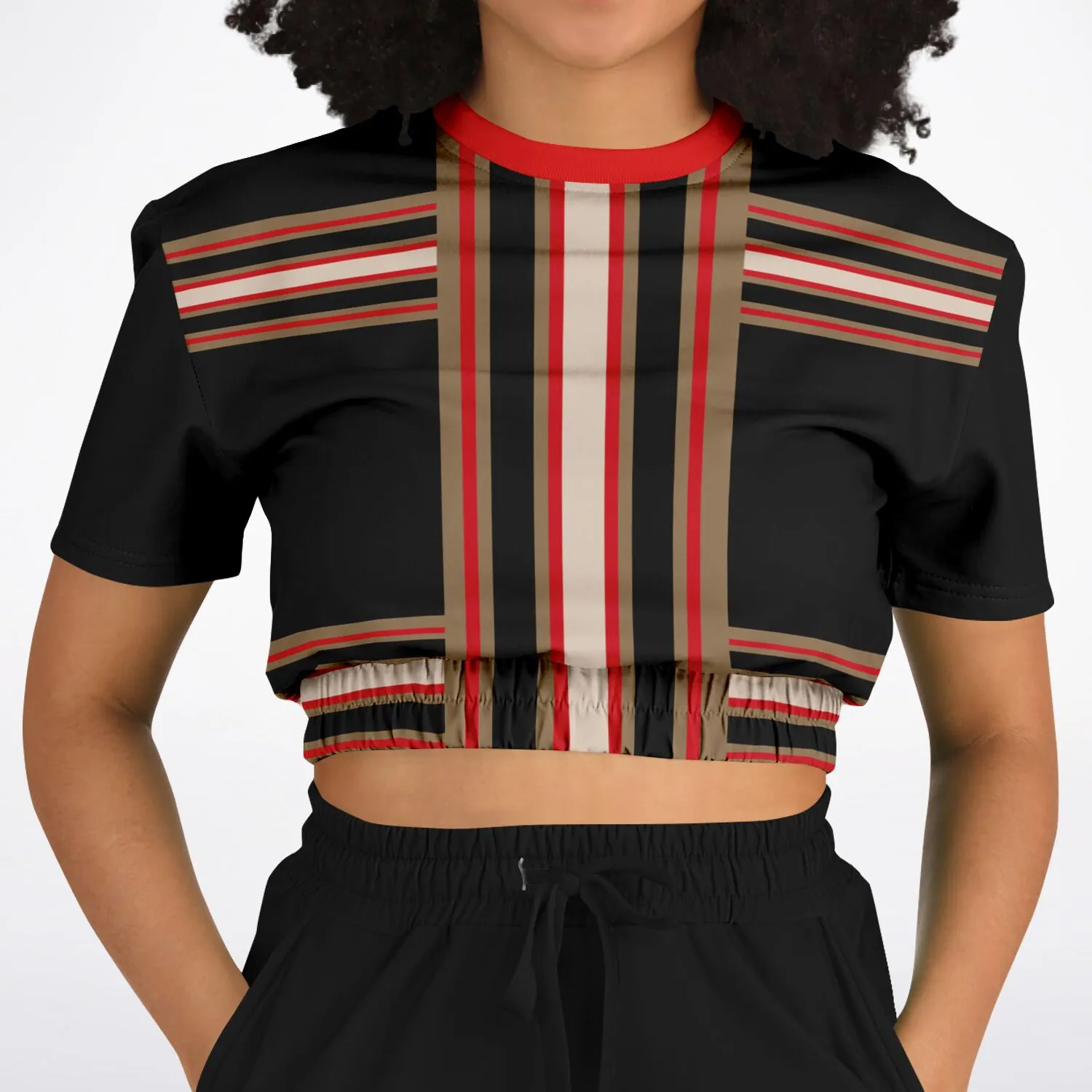 Gold Line Black Short Sleeve Cropped Eco-Poly Sweater