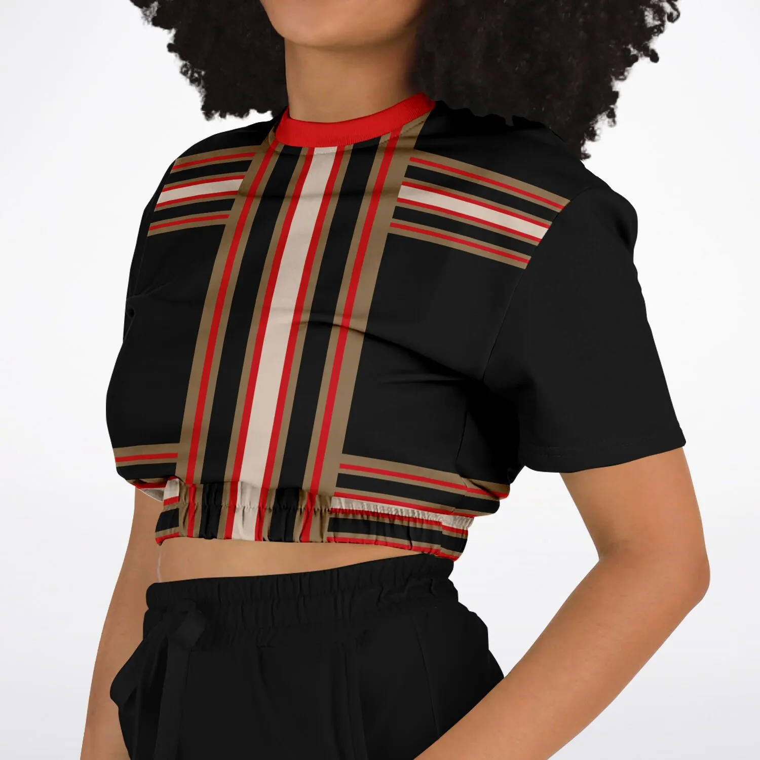 Gold Line Black Short Sleeve Cropped Eco-Poly Sweater