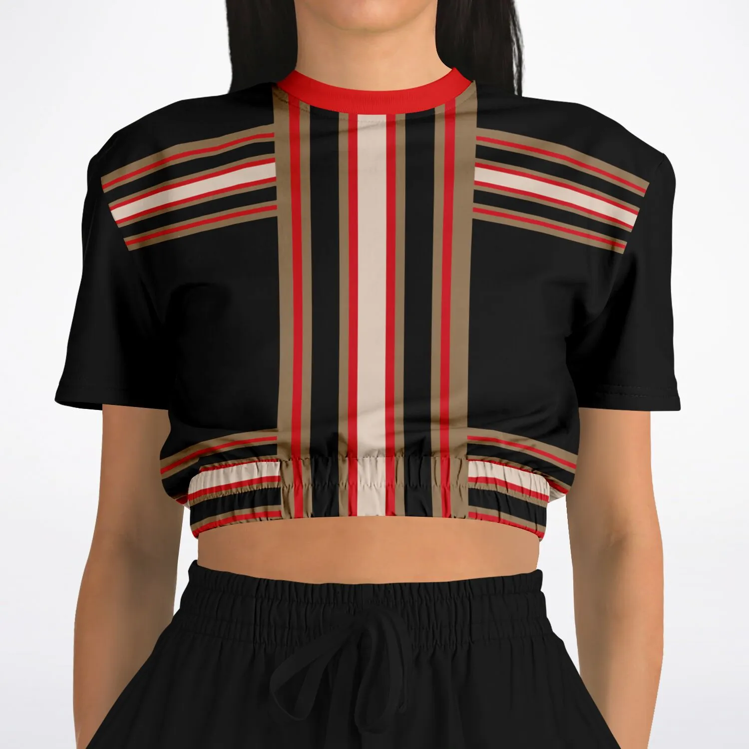 Gold Line Black Short Sleeve Cropped Eco-Poly Sweater