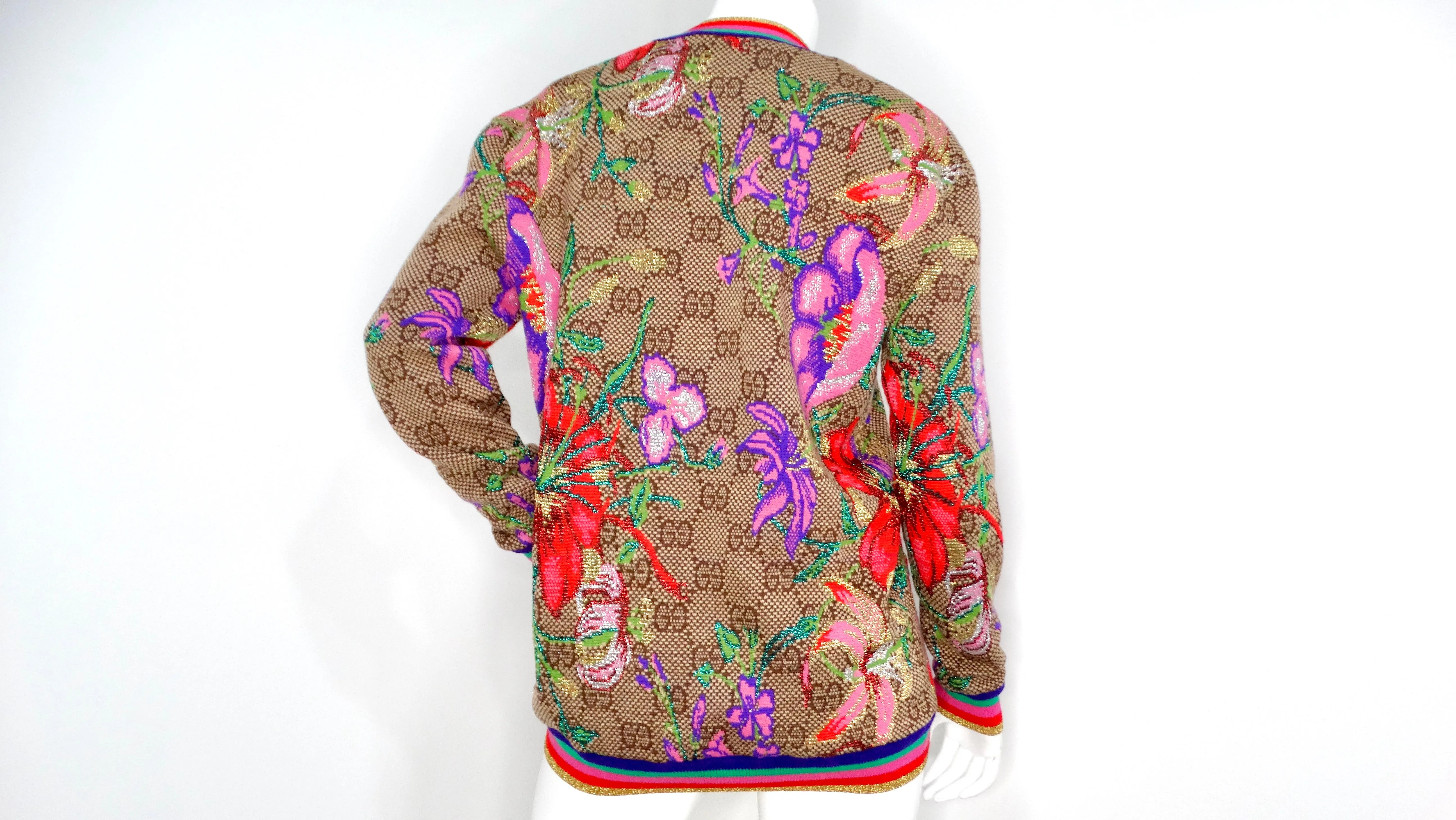 Gucci Flora Rainbow GG Monogram Wool Jacquard Cardigan