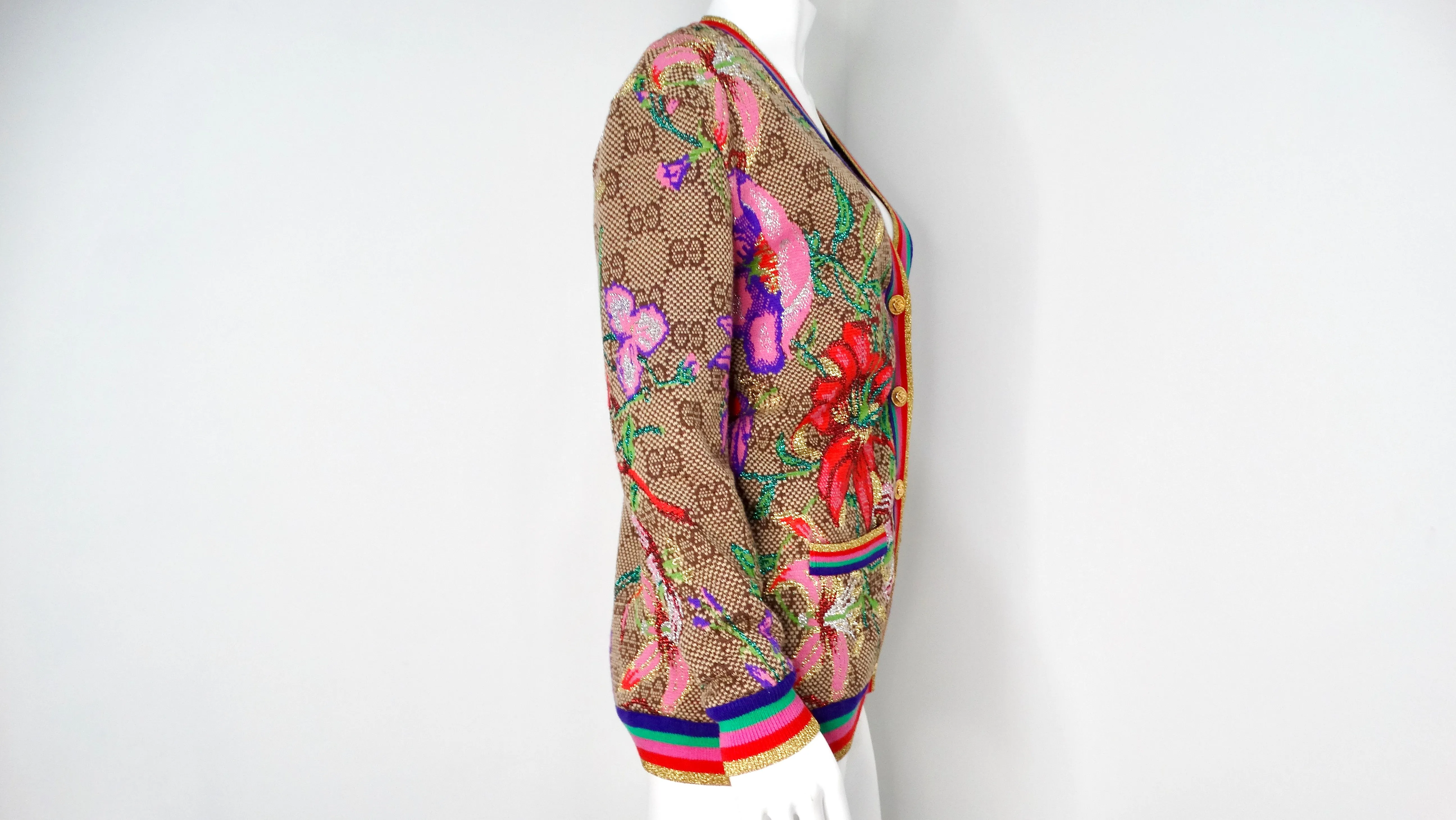 Gucci Flora Rainbow GG Monogram Wool Jacquard Cardigan