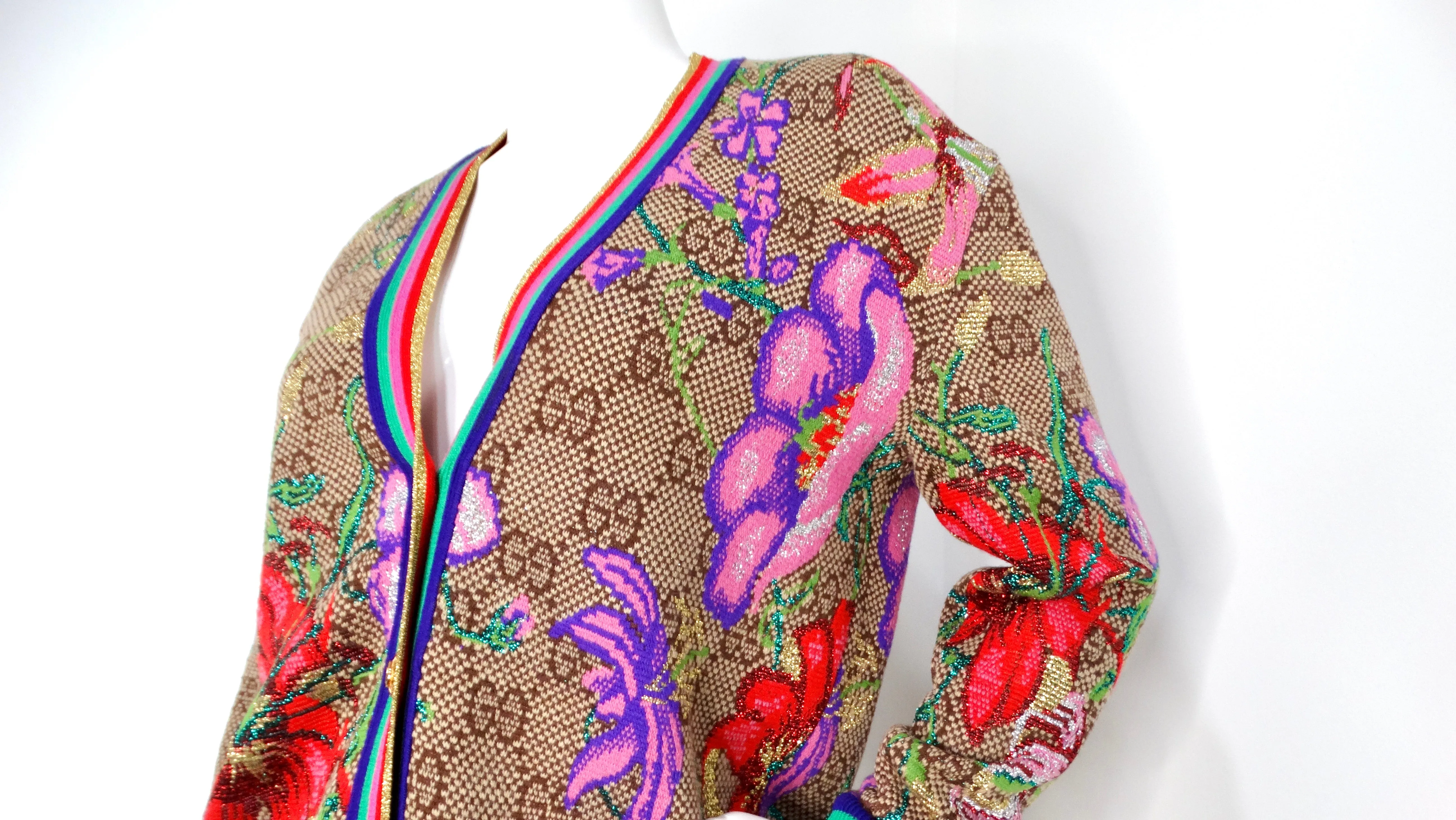 Gucci Flora Rainbow GG Monogram Wool Jacquard Cardigan