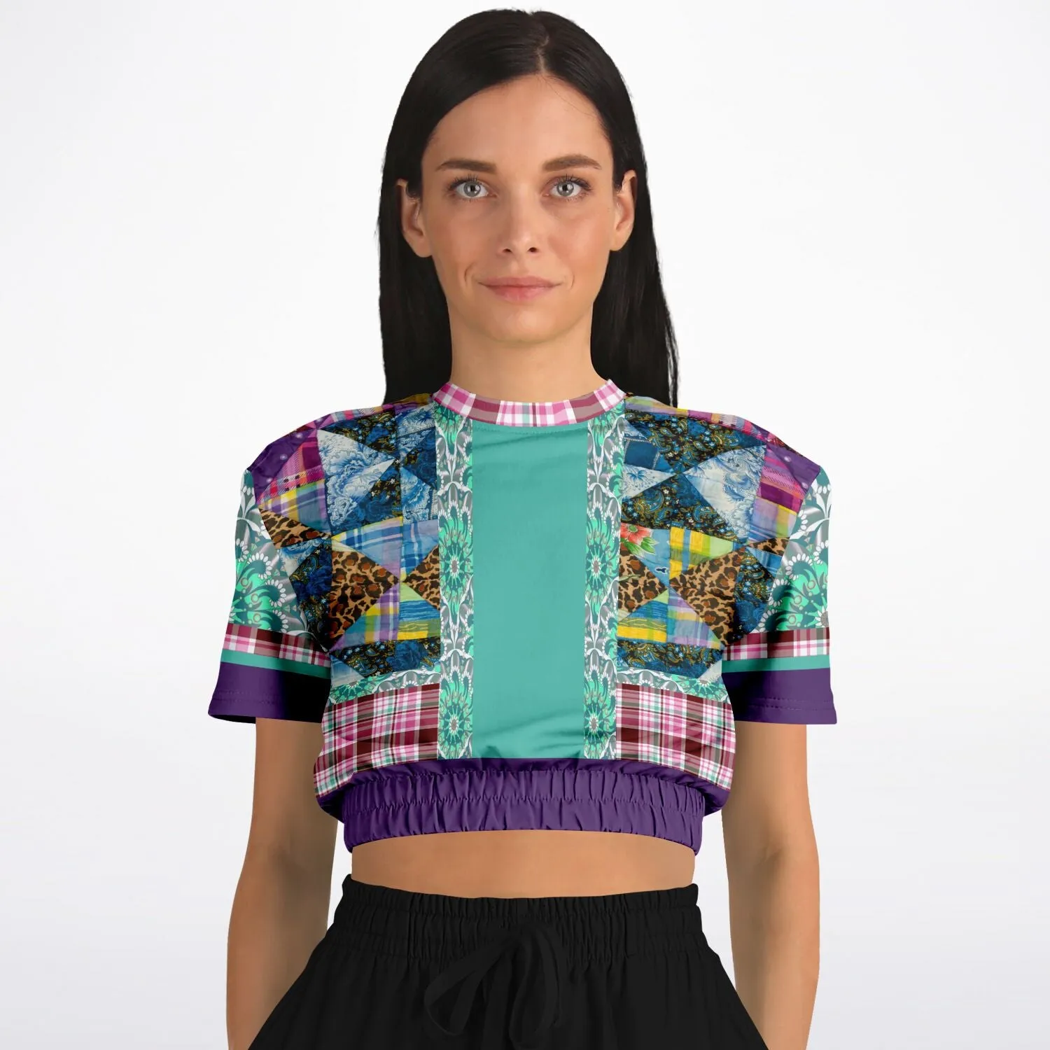 Gypsy Queen Purple Short Sleeve Cropped Eco-Poly Sweater