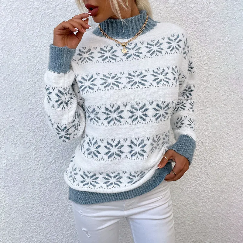 Half High Neck Snowflake Sweater Women Wholesale