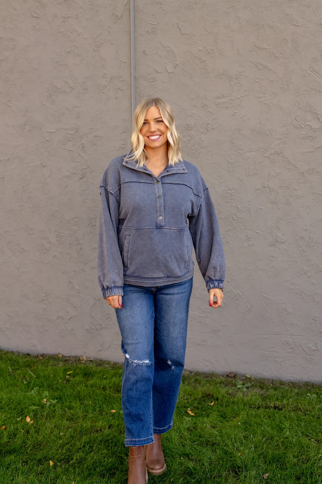 Hallie Button Down Sweatshirt | Denim