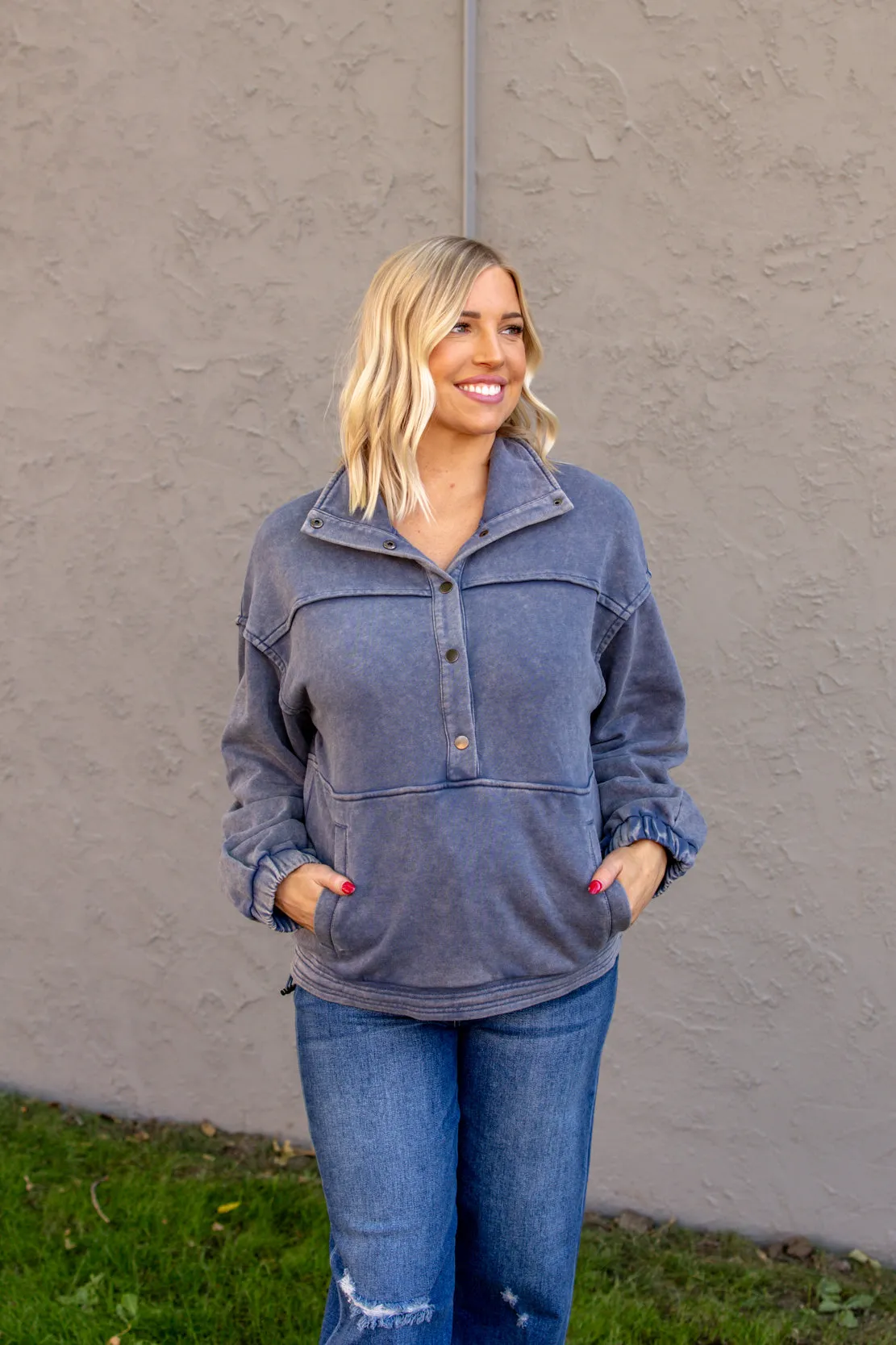 Hallie Button Down Sweatshirt | Denim