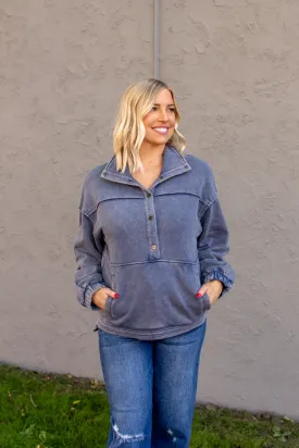 Hallie Button Down Sweatshirt | Denim