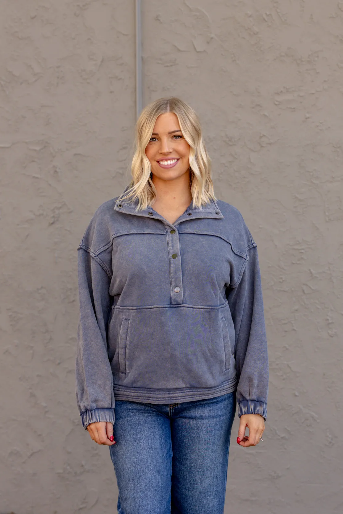 Hallie Button Down Sweatshirt | Denim