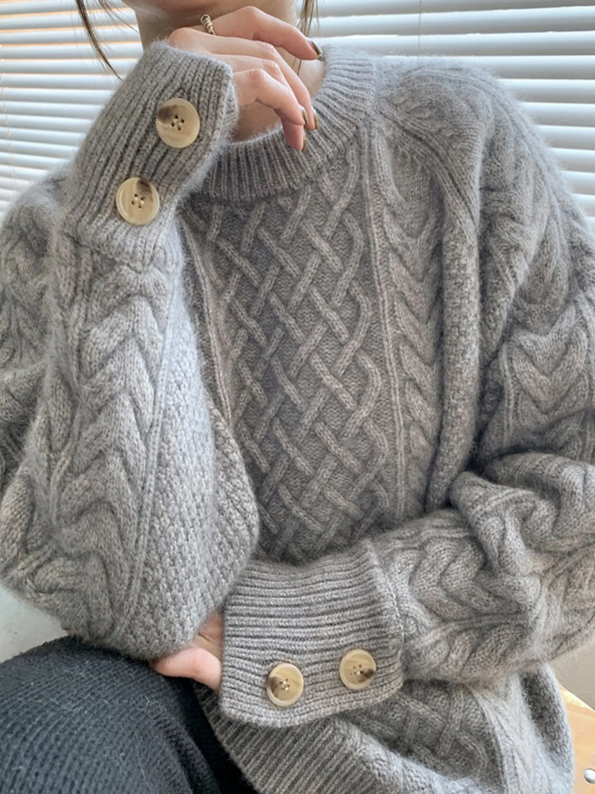 Hand-Knitted Loose Cozy Sweater for Fall Winter Outerwear Christmas Gift for Her