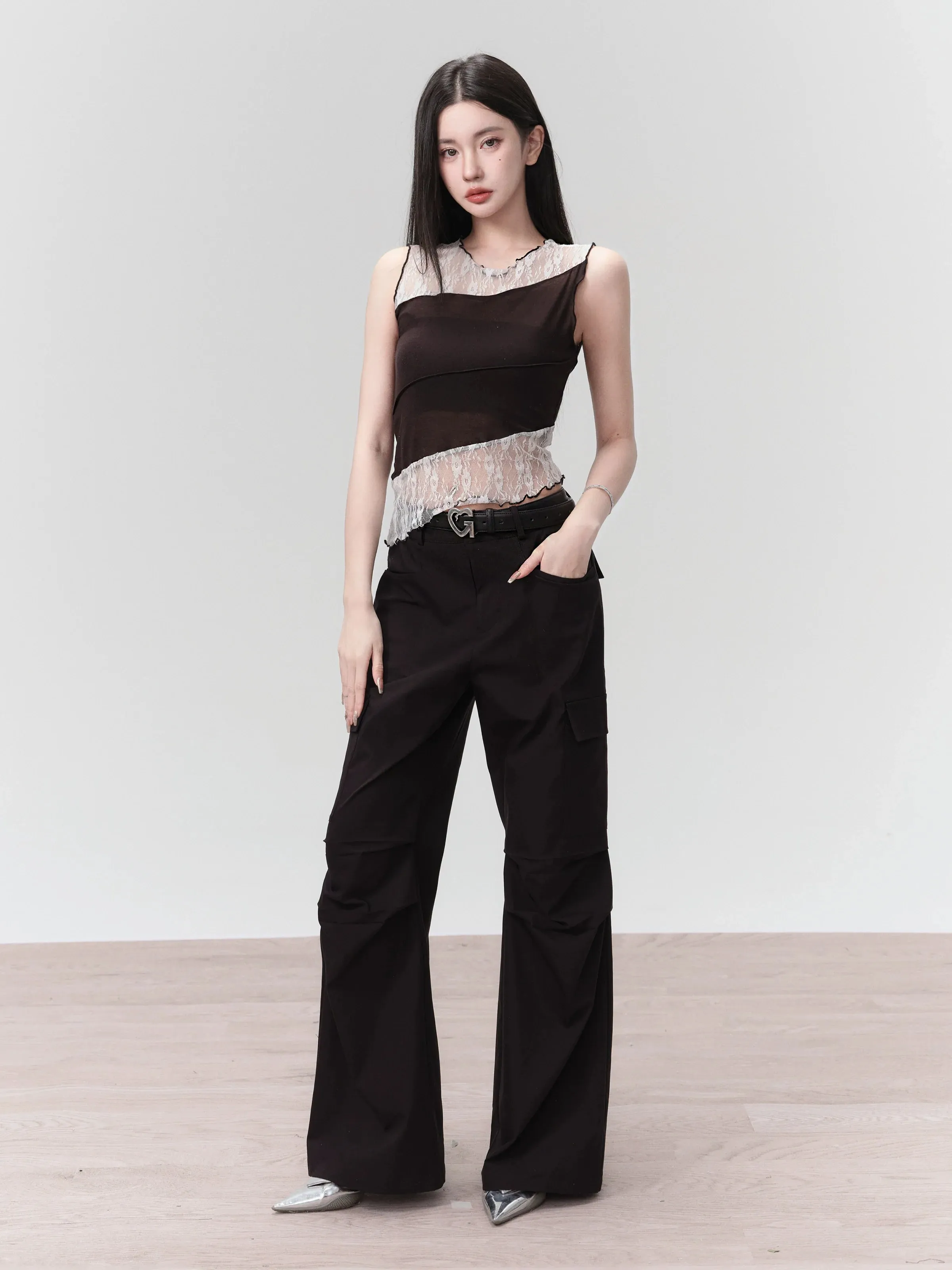 High-Waisted Flared Cargo Pants