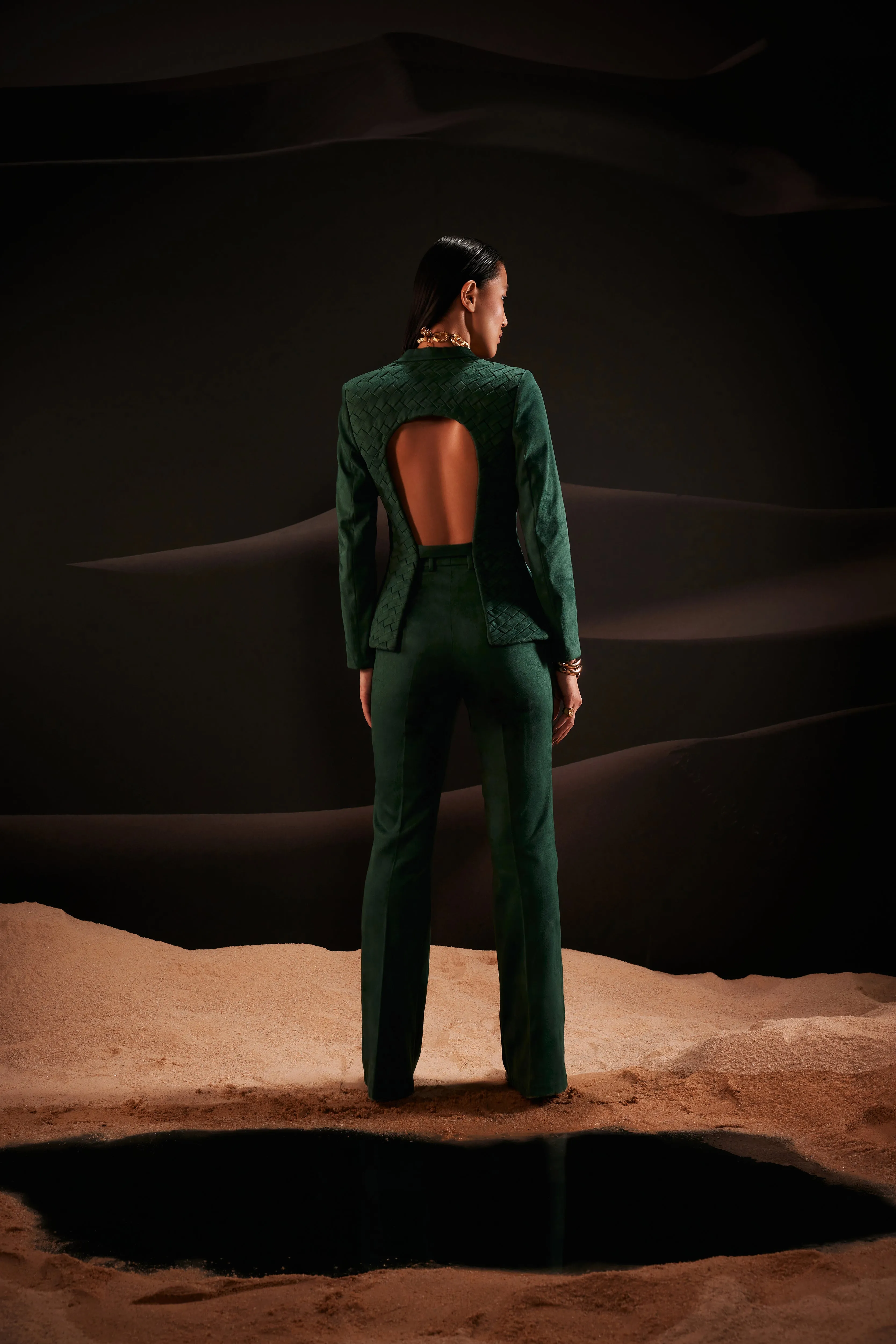 High-Waisted Suede Pants in Green