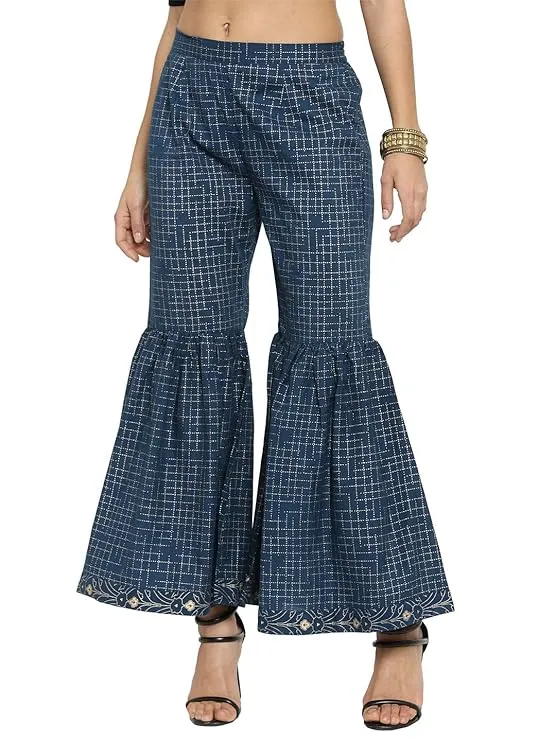 Indibelle Cotton Flared Sharara Pants (Blue)