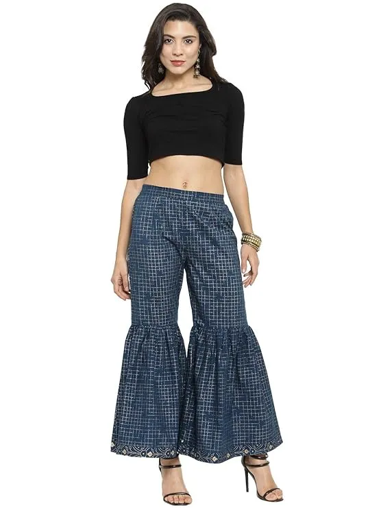 Indibelle Cotton Flared Sharara Pants (Blue)