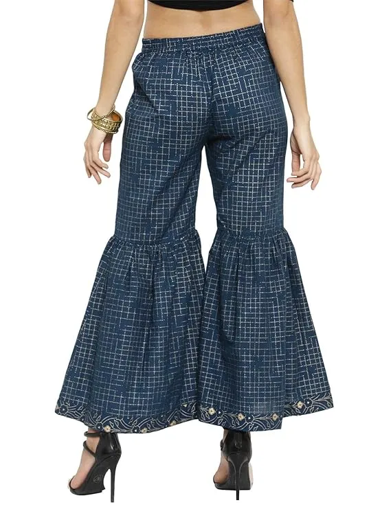 Indibelle Cotton Flared Sharara Pants (Blue)