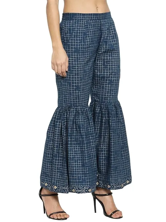 Indibelle Cotton Flared Sharara Pants (Blue)