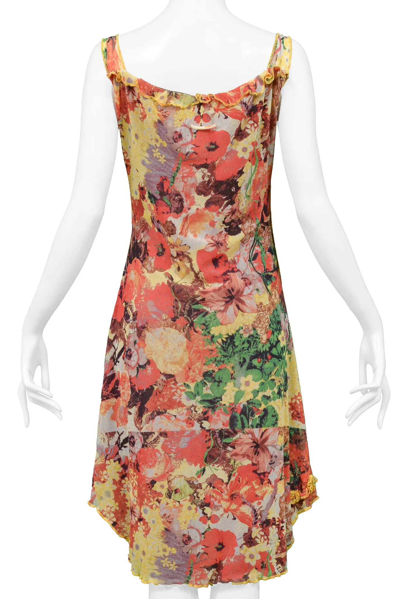 JEAN PAUL GAULTIER FLORAL PRINT MESH DRESS WITH PORTRAIT