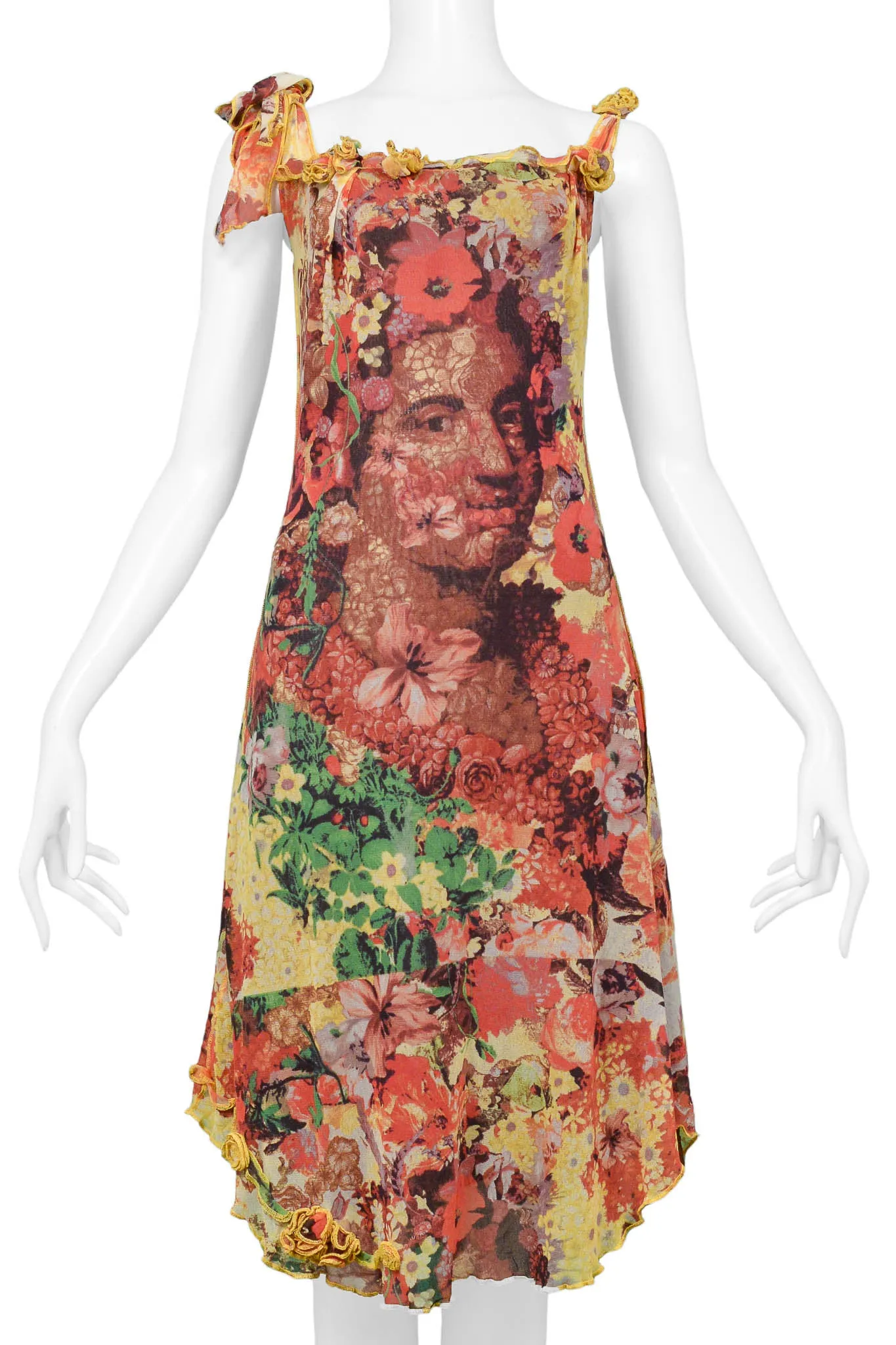 JEAN PAUL GAULTIER FLORAL PRINT MESH DRESS WITH PORTRAIT